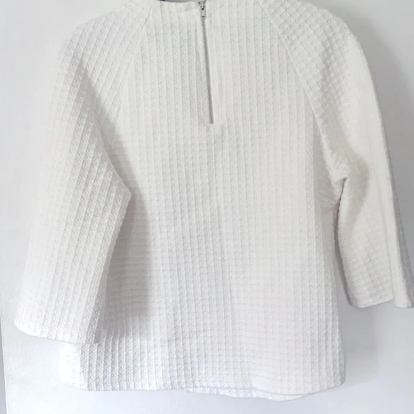 W5 Anthropologie White Waffle Knit Mock Neck Top with 3/4 Length Bell Sleeve - Picture 6 of 8